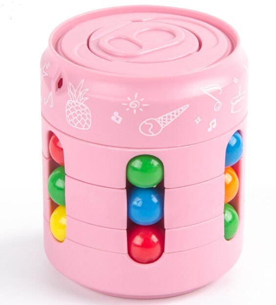 Can Cube Top Magic Colorful Beans Finger Spinning Relieves Stress Decompression Tool For Children And Adults: Pink