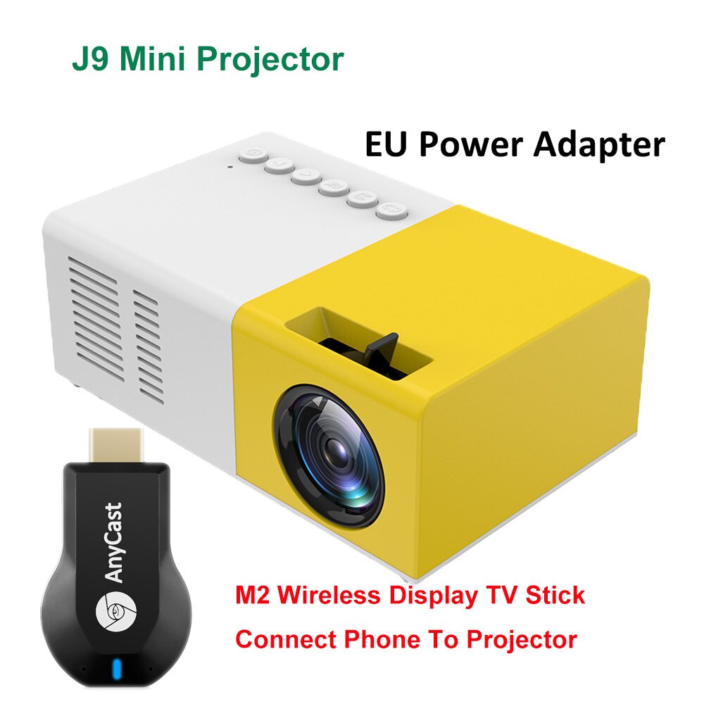 J9 Mini Projector Ondersteuning 1080P Video Met M2 Mirascreen Draadloze Screen Mirroring Display TV Stick Home Theater Proyector: Yellow EU Plug