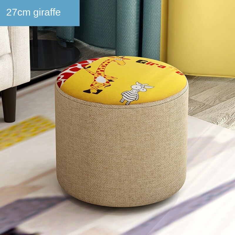 Nordic Household Small Stool Bench Low Sofa Stool Fabric Round Small Chair Shoe Changing Small Wooden Stool: 27X28CM-A