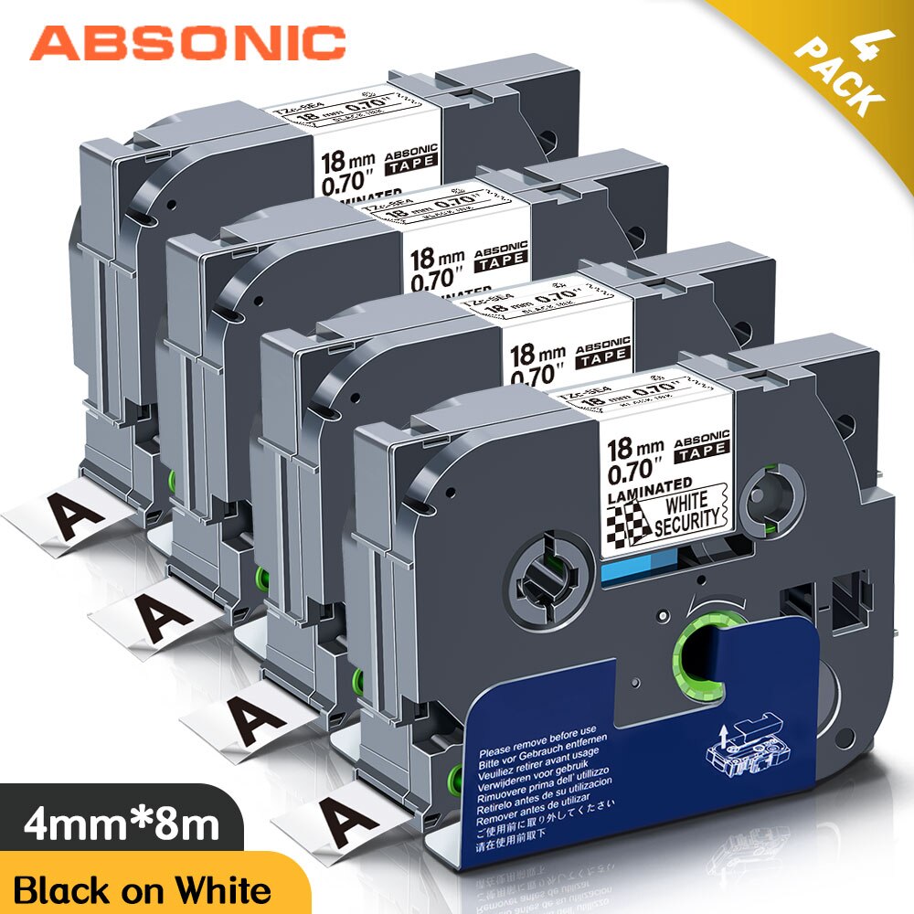 Absonic Compatibel Voor Brother TZ-SE4 TZE-SE4 Tze SE4 Security Label Tape 18Mm * 8M Vervangen Voor Brother Ptouch PT-H100 Label Maker: 4PK