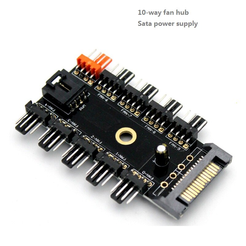 12V 10 Way 4pin SATA IDE Fan Hub Speed Controller Regulator For Computer Case With PWM Co