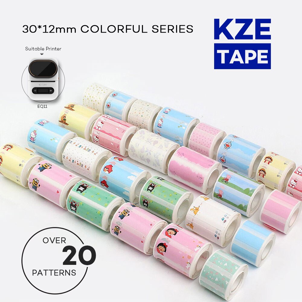 Kze 30*12mm vários modelos bonito rolo de etiquetas térmicas typeable washi fita etiqueta linda marca para eq11 mini impressora de etiquetas térmicas