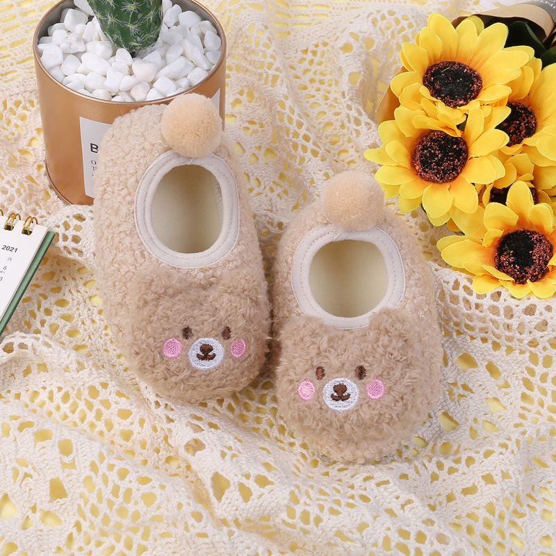 Pantoufles antidérapantes pour bébés filles et garçons, chaussures de berceau, épaisses, dessin animé 3D, pour l'intérieur, pré-marche, automne et hiver: Kaki / 7-12 mois