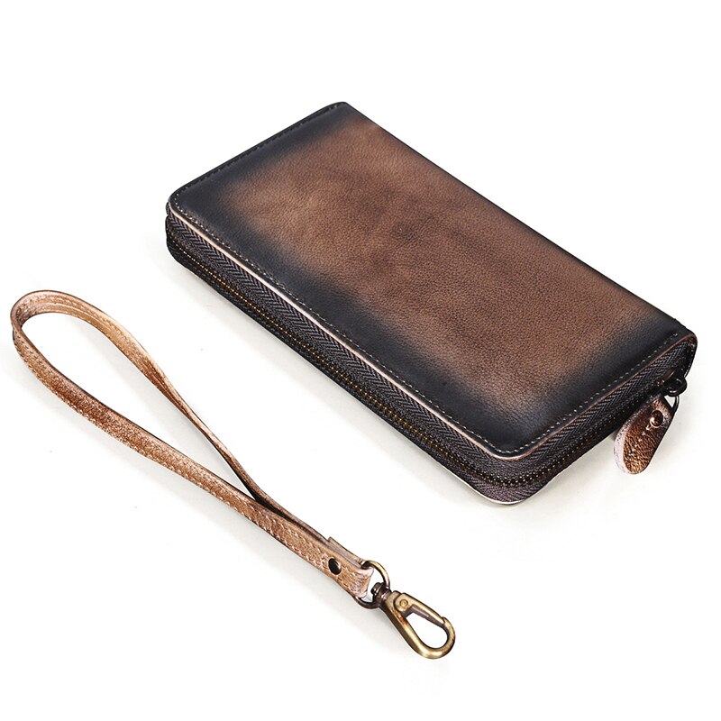 Trend Genuine Leather Card Holder Checkbook Zipper Around Organizer Wallet Purse Clutch For Men Women Male Ladies 1016