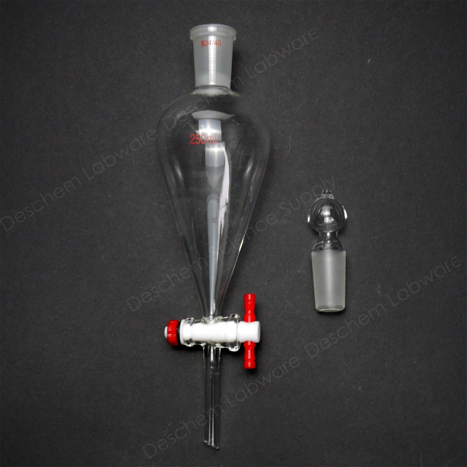 250ml,24/40,Glass Separatory Funnel,Pear Shape,PTFE Stopcock,Straight Tube