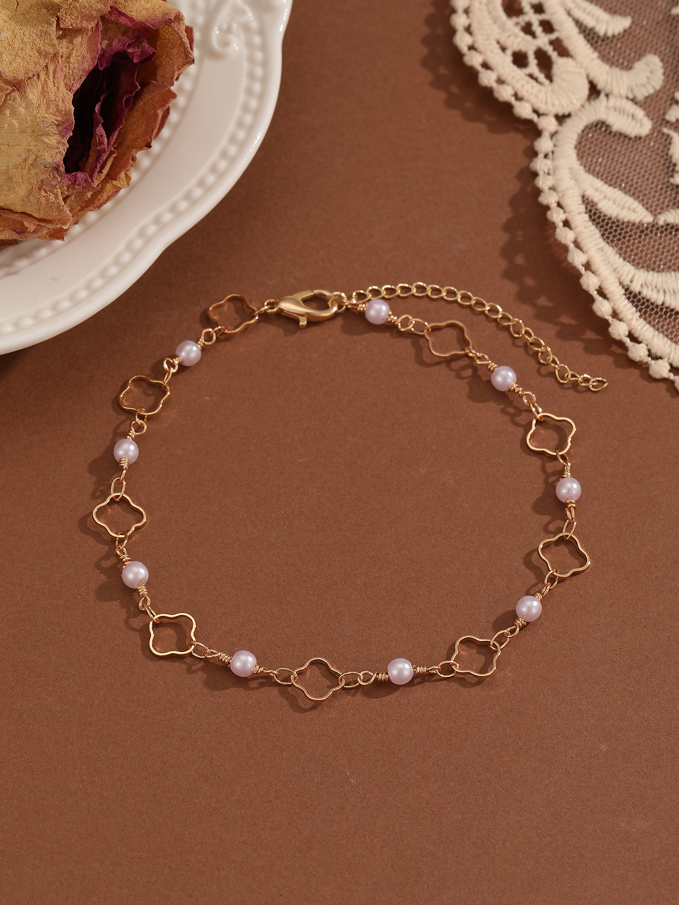 QIAMNI Nachahmung Perle Perlen Kette Fußkettchen für Frauen Mädchen Bein Armbänder Bodychain Sommer Strand Zubehör Hochzeit Schmuck: Rotwein
