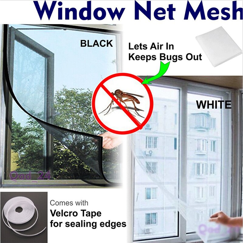 Window Mesh Mosquito Window Net Mesh Black & White Fly Curtains Net Curtain Protector Room DIY Self-adhesive