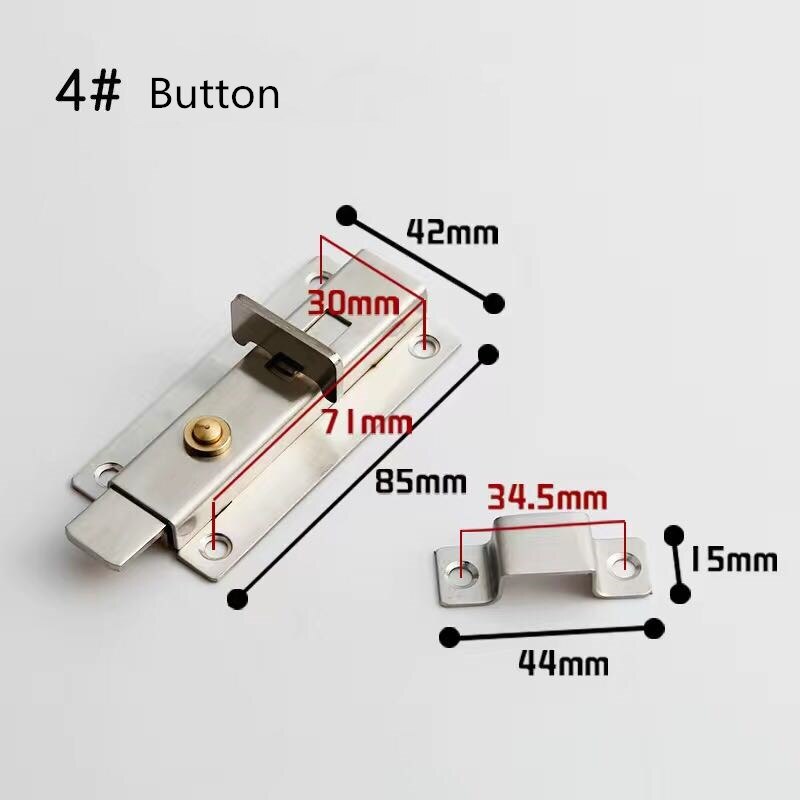 ，Stainless steel bolt lock spring anti-theft door accessories wood metal sliding door plug door buckle door bolt: Type 4Button