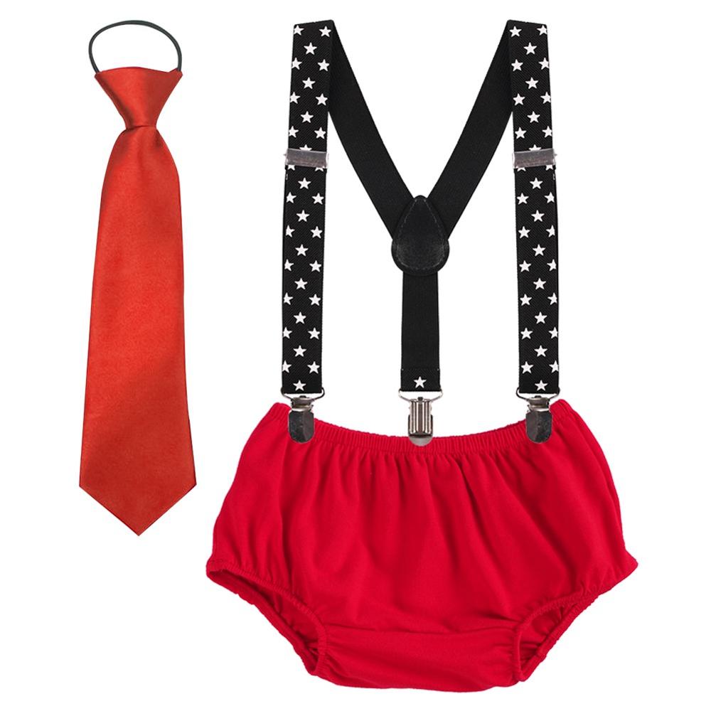 Vêtements pour bébé garçon et fille, tenue de fête d'anniversaire, short à bretelles et cravate, mignon, 3 pièces, pour séance Photo: Red D