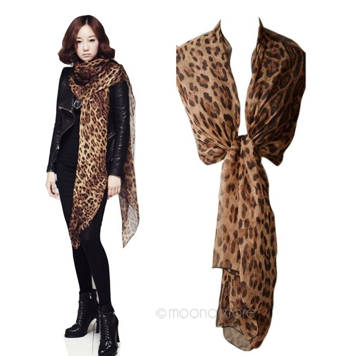 Leopard lechiffon tørklæde sjal kvinder lange chiffon tørklæder leopard sjal all-match blødt tørklæde 160 x 60cm foulard femme tørklæde