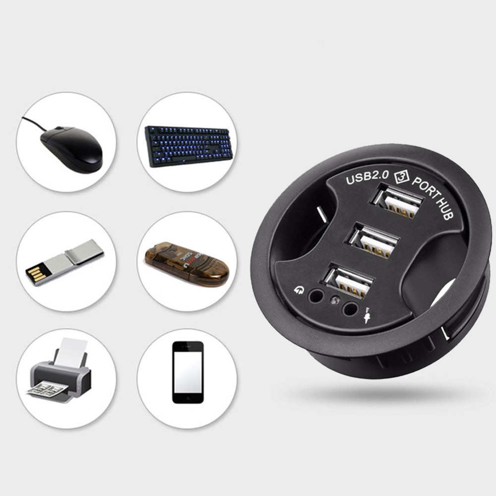 USB 2.0 Multifunctional Portable High Speed Hub Mobile Accessories 3 Ports Charger Stereo Sound Adapter Overload Protection Desk