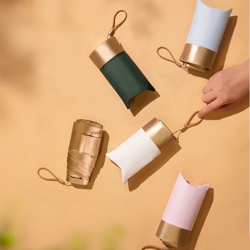 Parapluie de soleil à revêtement doré coloré, Mini parapluie plat transparent Portable pour femmes et filles, Parasol UV pour enfants UPF50 + pour l'extérieur