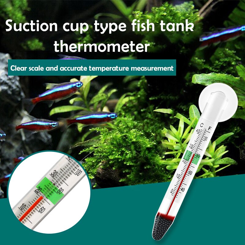 Aquarium Thermometer Submersible Glass Fish Tank Thermometer Accessories for Water Temperature Measuring Waterproof Suction Cup