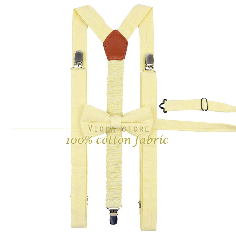 Peach Blue Lavender Solid Cotton 2.5cm Suspender Bowtie Sets Men Butterfly Braces Adjustable Straps Pants Wedding Accessory: No.03