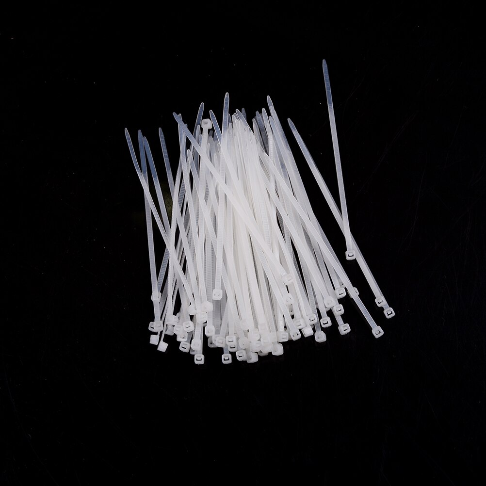 100Pcs Plastic Nylon Cable Ties,Wire Zip Tie Colorful Factory Standard Self-locking Tensile Strength 40 lbs: White
