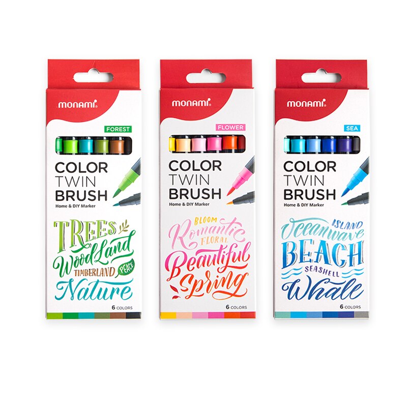 Monami Color Twin Brush Watercolor Brush Pen Double Head Art Markers Sketching Painting Brush Lettering 04038