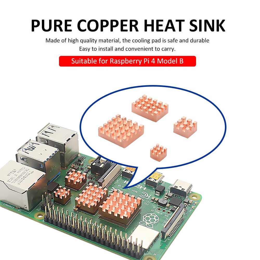 ITINIT-disipador de calor de cobre R43 Raspberry Pi 4 Modelo B, disipador de calor de Metal, CPU RAM, disipación de calor, ventilador de enfriamiento pasivo