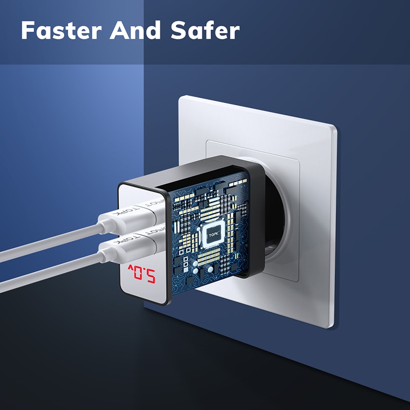 TOPK USB Ladegerät 2 Ports LED Digital Display Smart Handy Ladegerät für iPhone Samsung Xiaomi Huawei Wand Reise Adapter