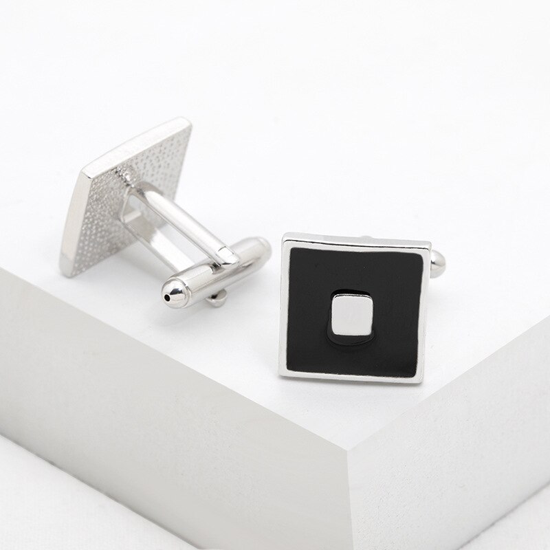 classic black geometric square simple alloy cuffs men's French business shirt suit cuffs