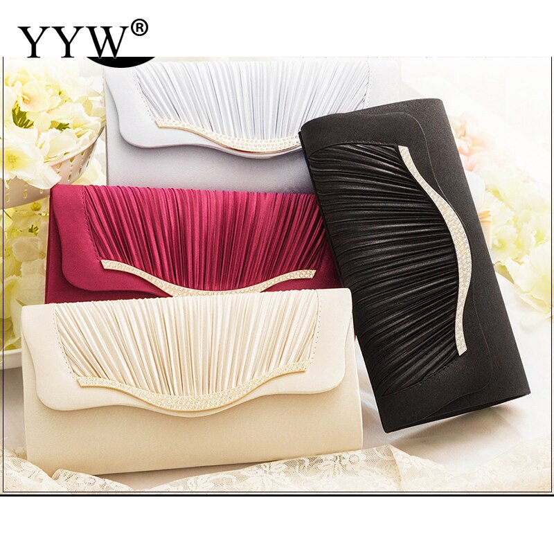 Dames Elegante Schoudertas Beknopte Plooi Clutch Bag Strass Zwart Effen Envelop Schoudertassen Rechthoek Portemonnee Vrouwelijke