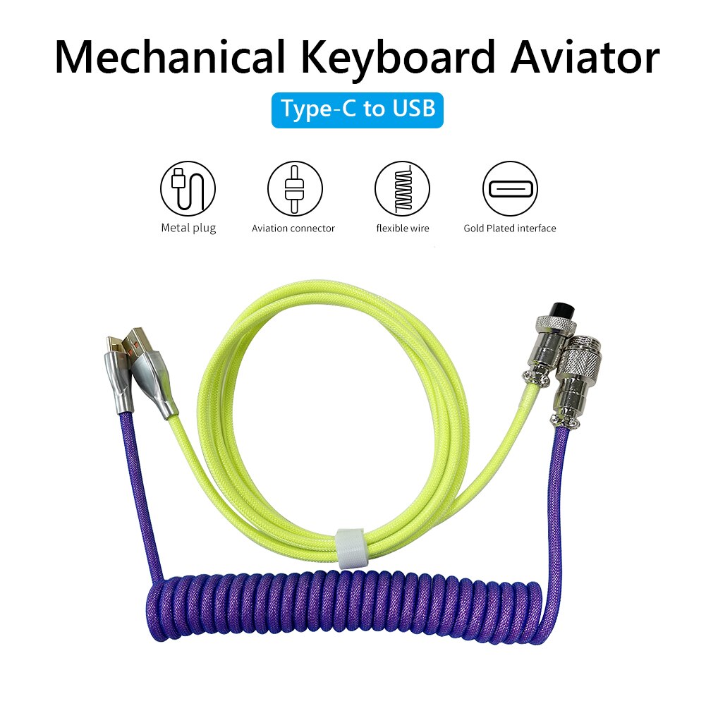 Coiling Mechanical Keyboard Coiled Aviator Wire Type-C USB Keyboard Type C USB Cable Mechanical Keyboard Aviation Connector