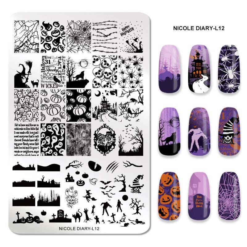 NICOLE DAGBOEK Halloween Serie Nail Stempelen Platen Rose Bloemen Nail Art DIY Nail Image Plate Printing Stencil Accessoires Tool: ND-L12