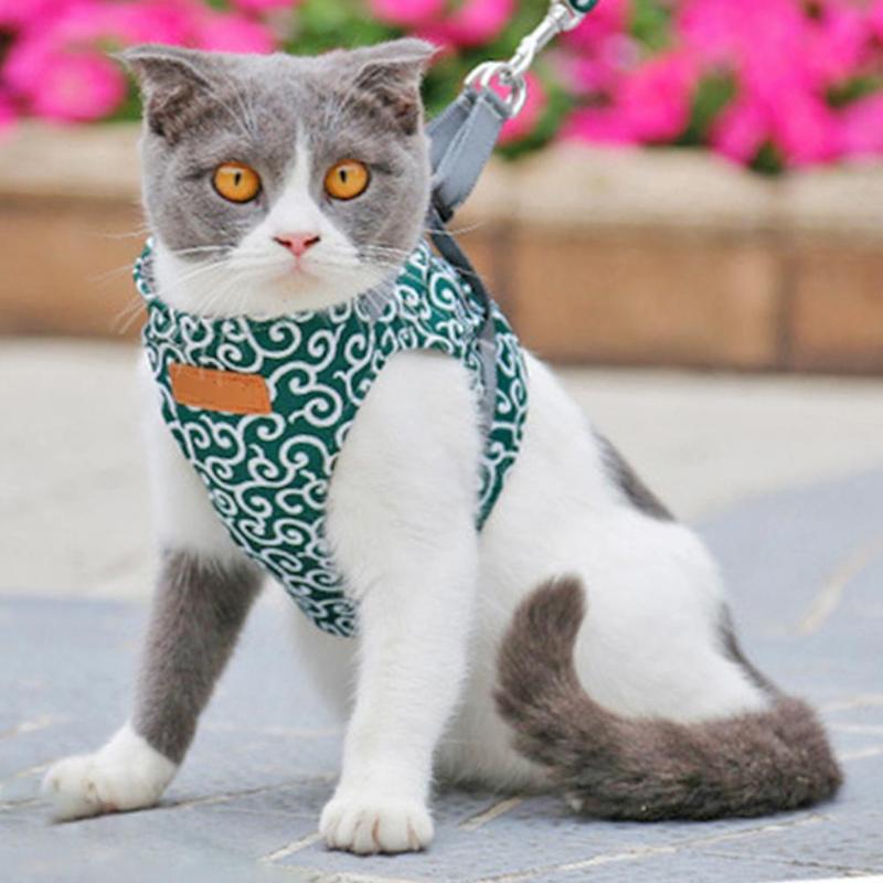 Japanese Style Cat Harness Pet Dog Cat Harness Vest Collar Outdoor Walking Leash Set for French Bulldog Chihuahua Pug