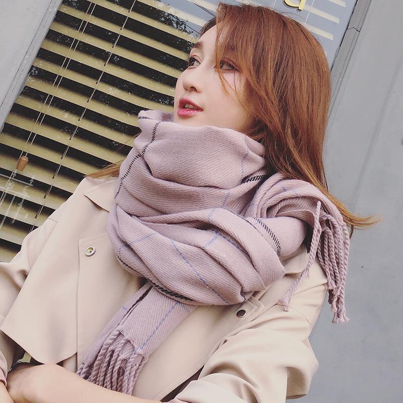 Otoño Invierno mujer Lana a cuadros bufanda mujer Cachemira bufandas anchas celosía chal largo abrigo manta tipet cálido: Pink
