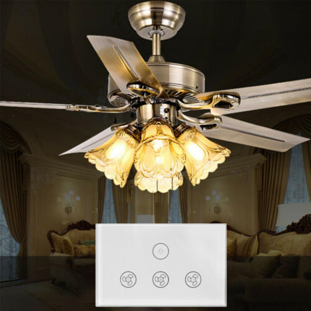 EU WiFi Smart Ceiling Fan Wall Touch Switch APP Remote Timer and Speed Control Glass Panel For Alexa and Google Home Fan Parts