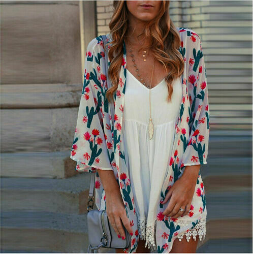 Zomer Vrouwen Lady Boho Beach Cover Up Kant Bloemen Vest Kimono Chiffon Blouse