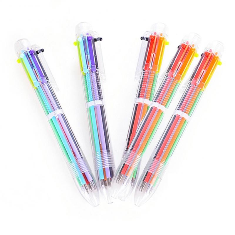 6 In1 Plastic Pens With Multi-color Models Multi-colored Ballpoint Pen Push Type Pen Stationery School Office Stationery: 5pcs