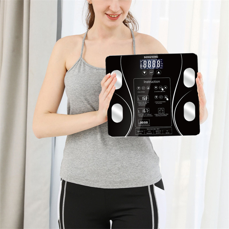 Badeværelse kropsfedt bmi vægt digital menneskelig elektronisk smart vægtvægt led digital engelsk funktion skærm usb charge