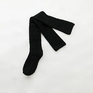 Varme koral fleece strømper kvinder vinter tykkere fløjl lange sokker strømpebukser lår sne termisk onve knæ sokker hjemme calcetines: Sort