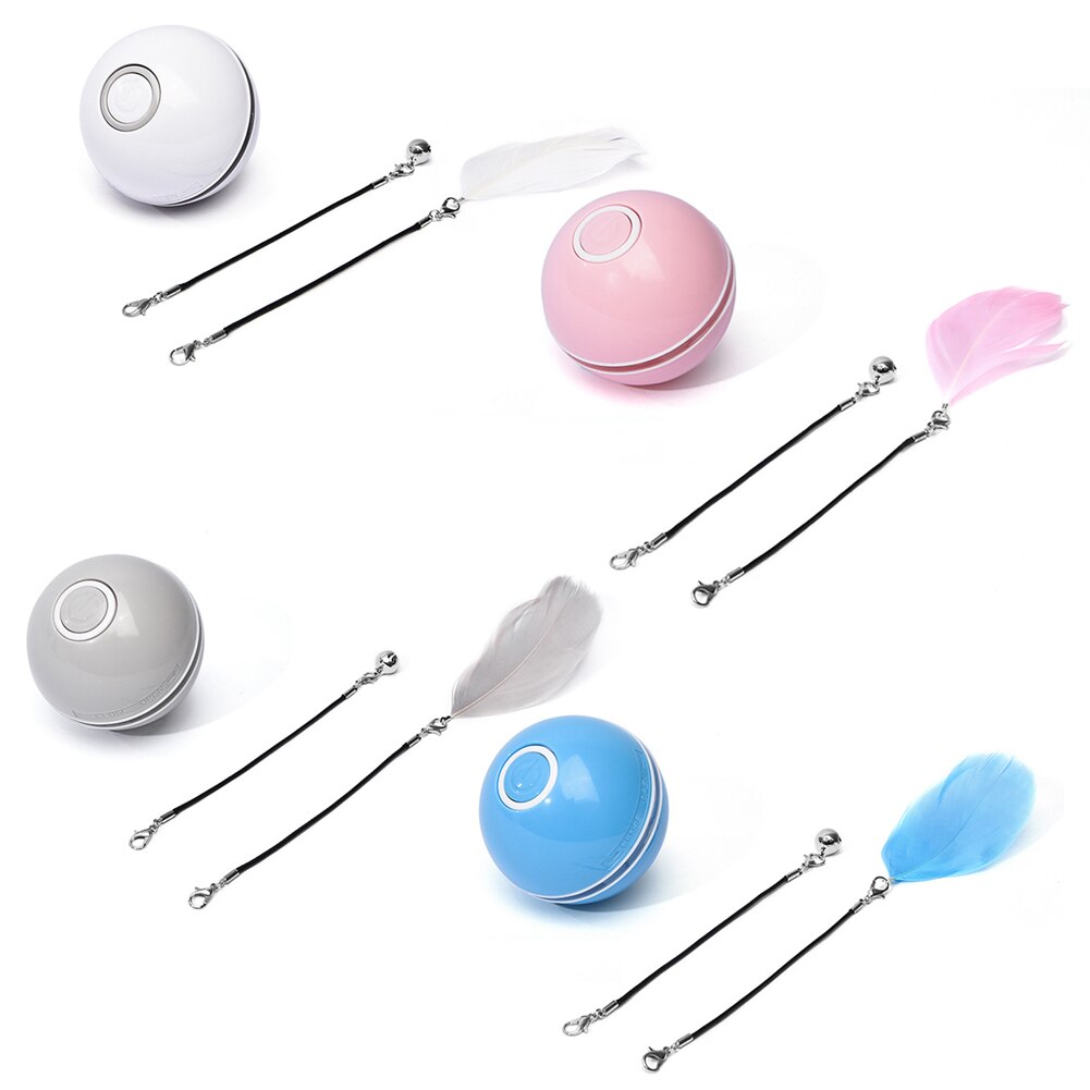 Juguete interactivo para gatos con carga USB, bola giratoria automática, juguete de plumas, LED/campana integrada