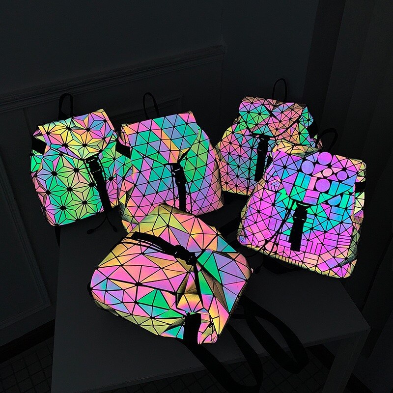 Geometric Luminous Women's Bag Holographic Reflective Flashing Color Backpack