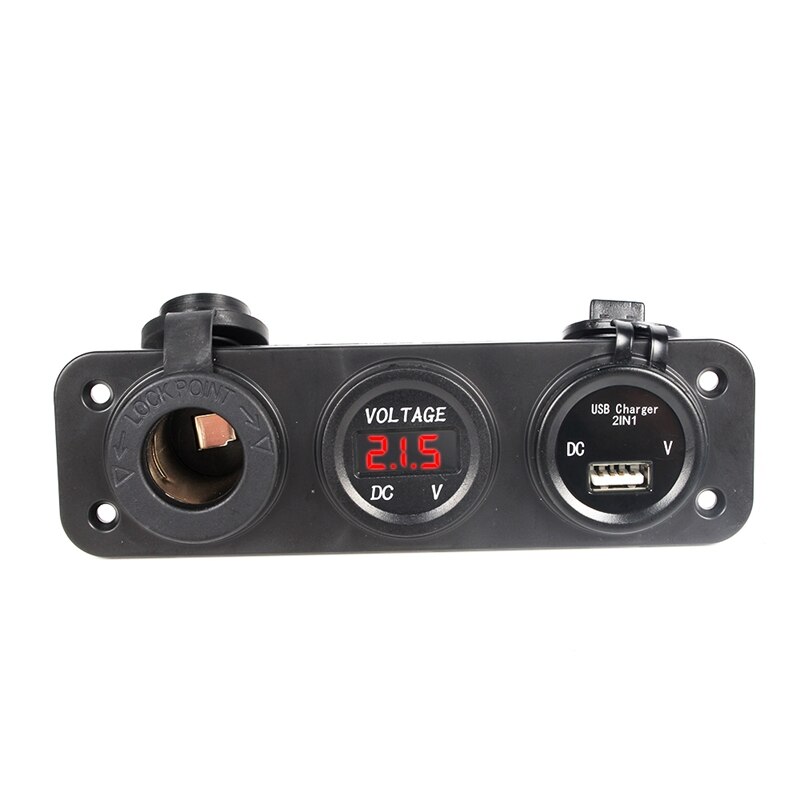 Dc 12v-24v usb-aansluitingen splitter 3 in 1 auto/boot/telefoon oplader digitale voltmeter painel digitale motoraansluiting auto sigarettenaansteker: Rood
