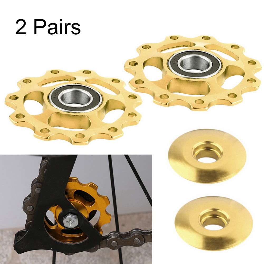 2 Pcs Aluminum Sealed Bearing Jockey Bicycle Riding Mountain Bike Wheel Rear Derailleur Pulleys Supplies Tool Bike Accessories: gold