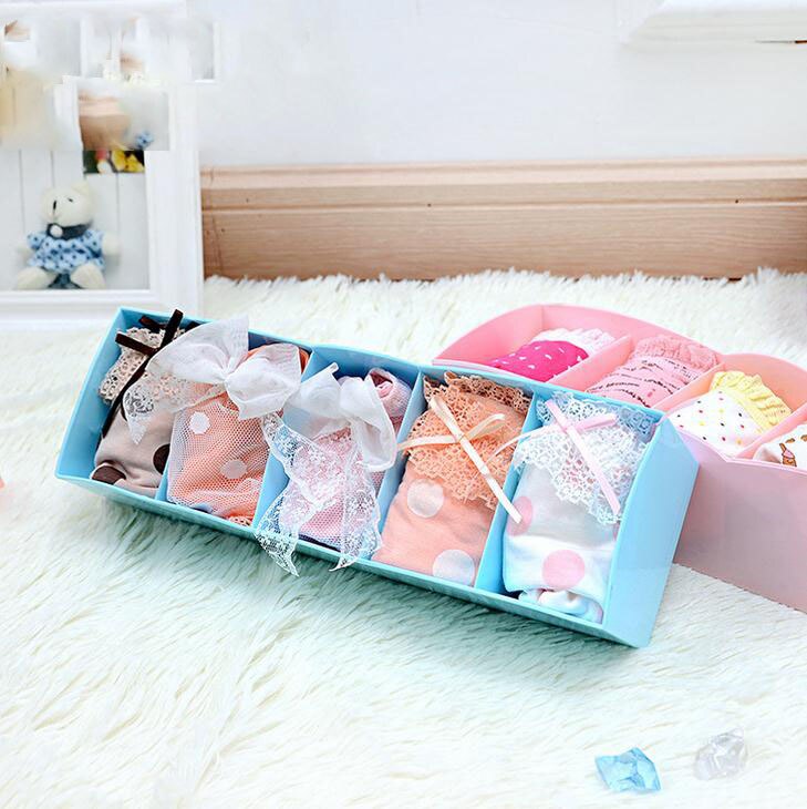 1pc Storage Box 5-grids Multi-function Plastic Drawer Organizer Underwear Closet Bin Clothes Storage Organizer 26.5cmx8cmx6.5cm