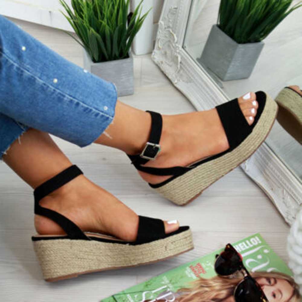 Oeak sandalias De Mujer Zapatos De verano Correa sandalia plataforma cuñas Zapatos Mujer Casual Peep Toe Zapatos De Mujer
