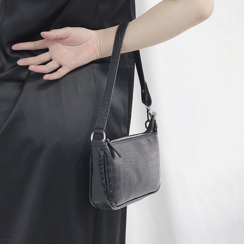 Aliwood merkevare enkel alligator krokodilleskinn kvinner skuldervesker stor kapasitet vintage wild armpit bag baguette bag håndveske