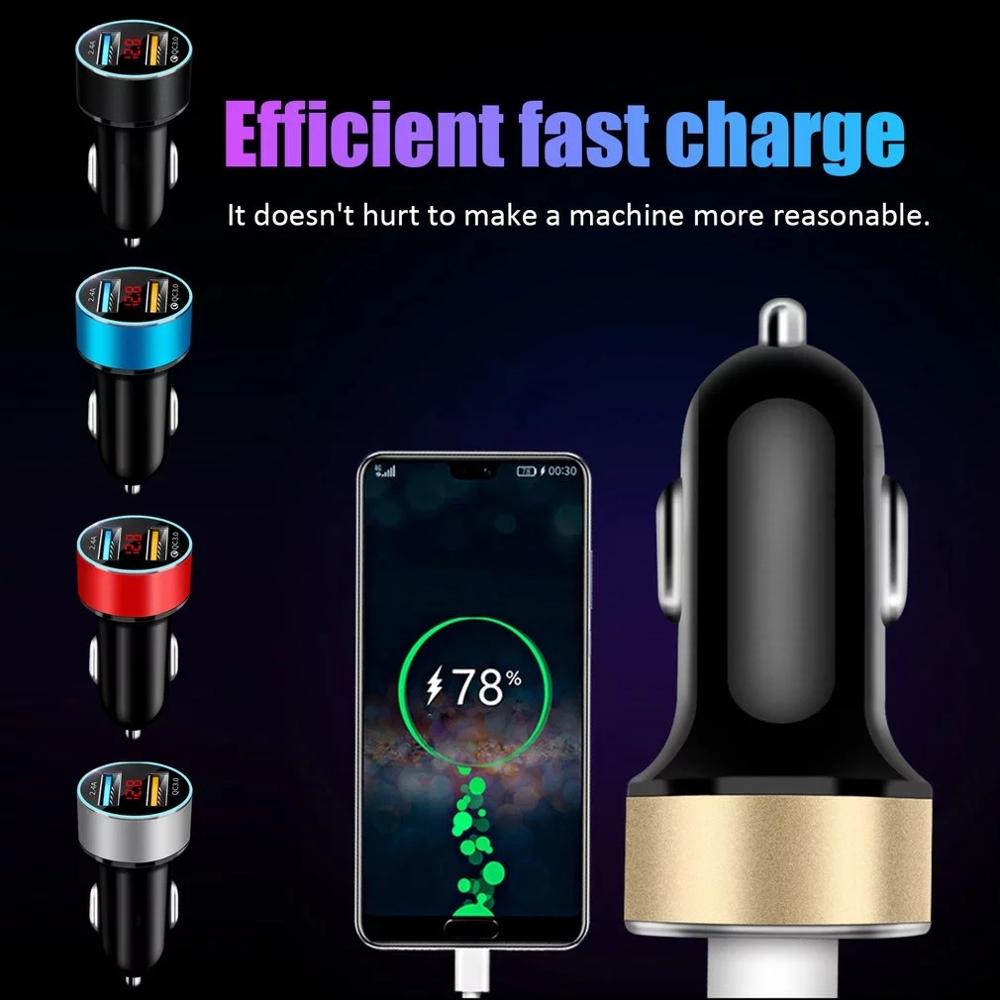 30W LED Display QC 3.0 USB Car Charger Quick Charge 30 Fast Charging Auto Charger Rapid Charging Cable for Huawei Xiaomi Samsung