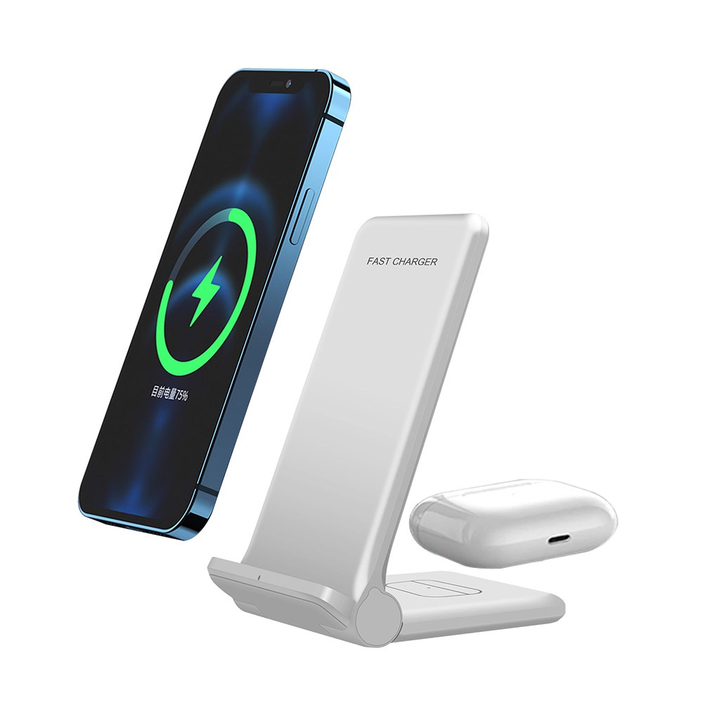 FDGAO-cargador inalámbrico Qi de 15W, estación de carga rápida para Apple Watch 7, 6, 5, 4, iPhone 13, 12, 11, XS, XR, X, 8, Airpods Pro: 2 in 1 White