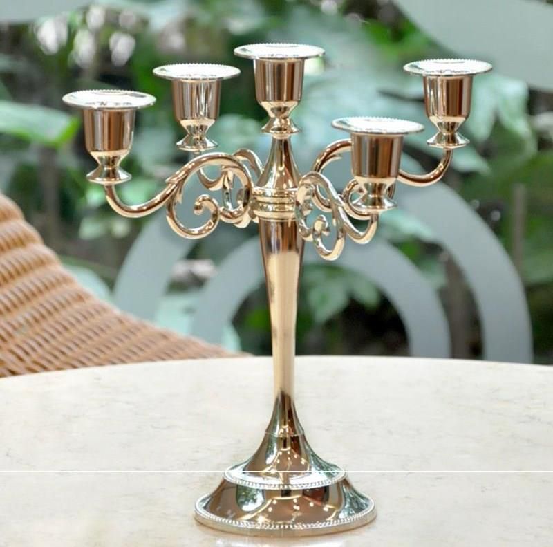 Metal Silver/Gold Plated Candle Holders 7-Arms Stand Zinc Alloy Pillar For Wedding Portavelas Candelabra: light green