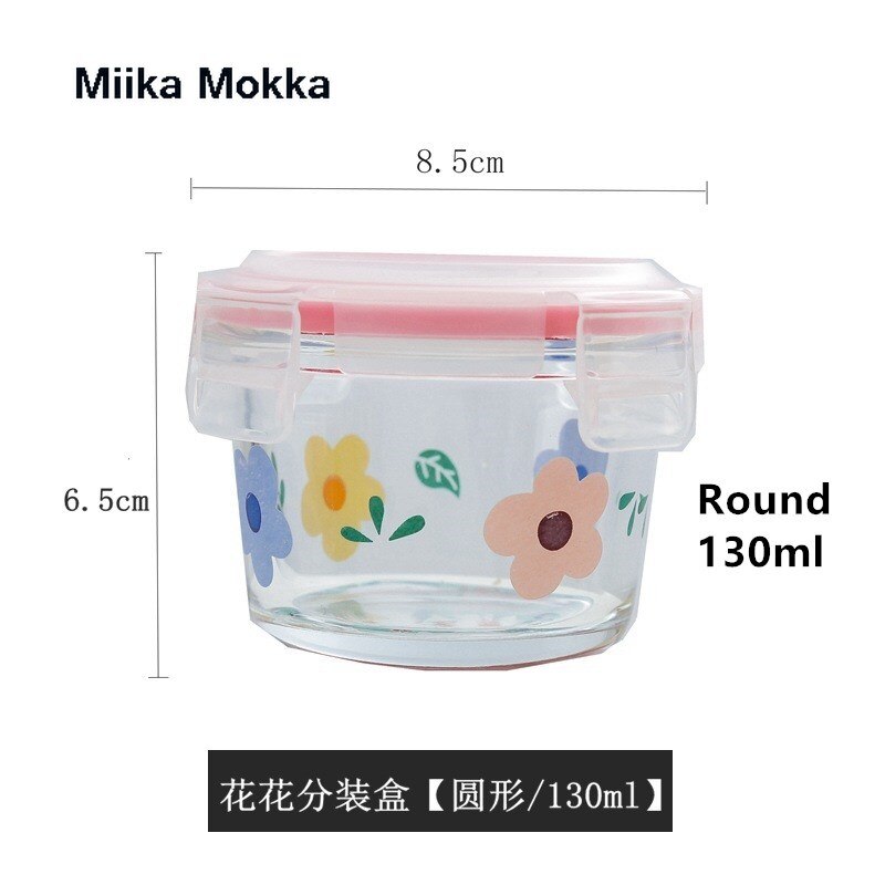 Japanse Stijl Transparant Glas Salade Kommen Met Deksels Container Dispenser Cake Fruitschaal Dessert Snack Kom Keuken Organizer: D pink flower round