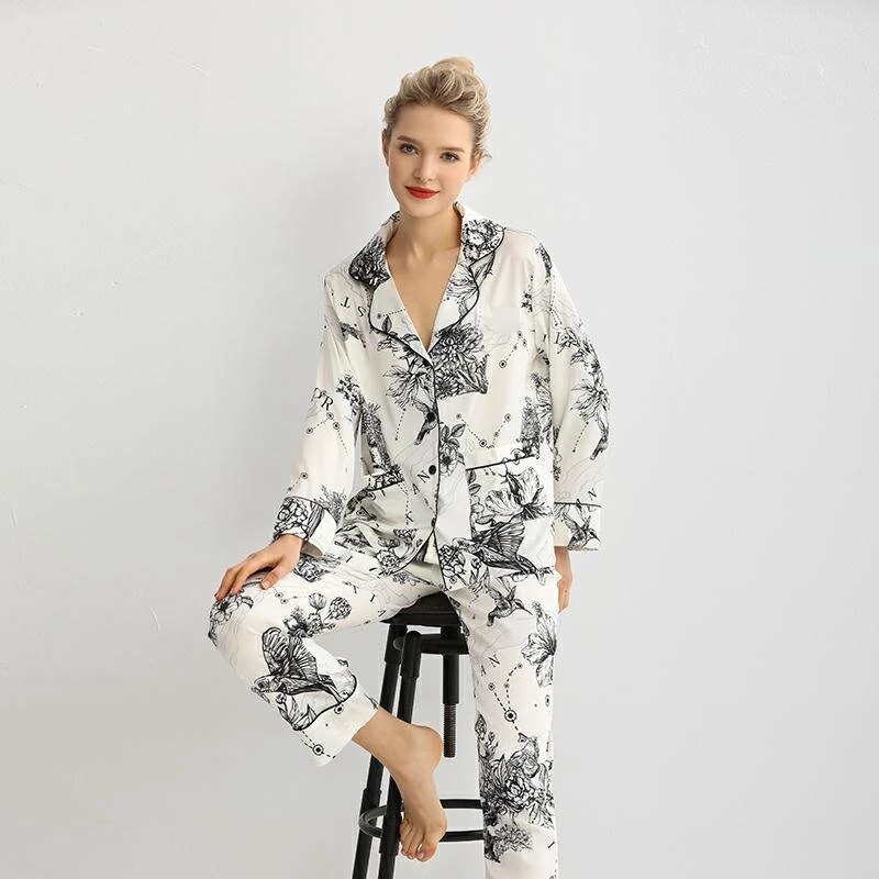 Printemps Automne Floral Imprimé Soie Satin – Grandado - Main Image