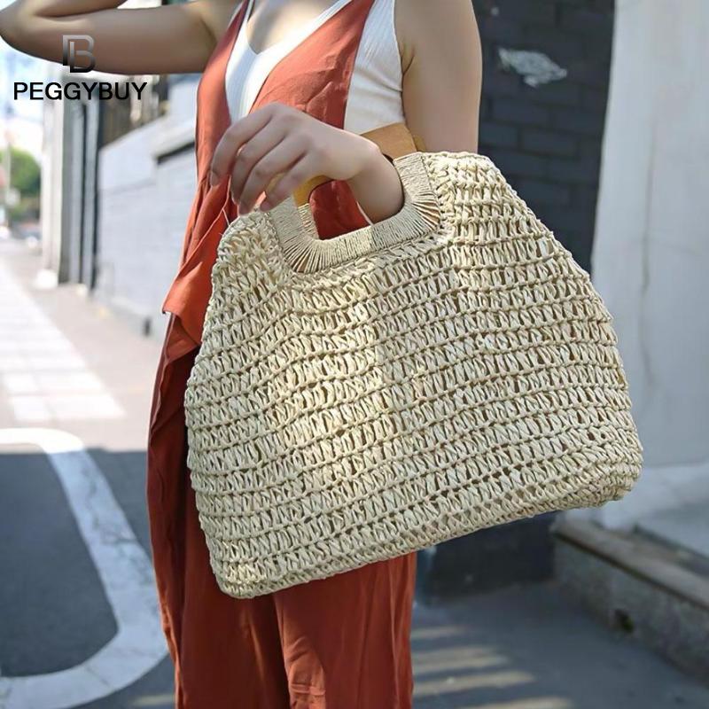 Sac à main Vintage bohème sac de paille pour Women2020 été grande capacité plage sac à main en rotin à la main tricoté sacs de voyage Bolsas