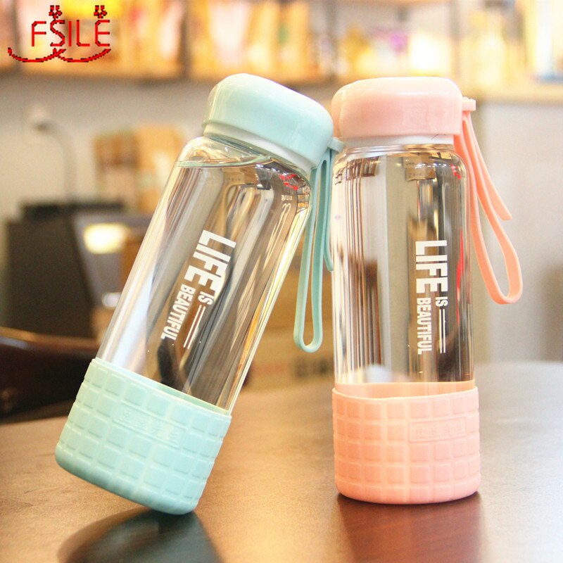 Fsile 450ml glas bærbar kop kvindelig studerende varmebestandig vandflaske frisk og sød enkel koreansk glas vandbæger