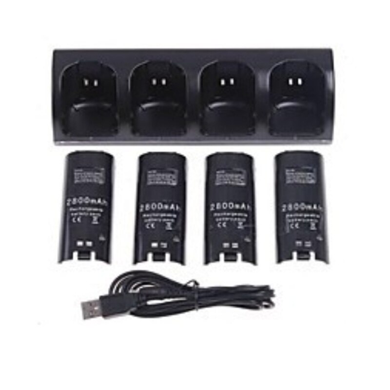4 Stuks Batterij + 4-Port Lader Dock Laadstation Met Usb Kabel Voor Nintendo Wii Remote Controller batterij Kits