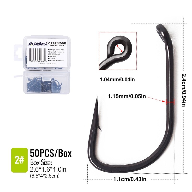 100Pcs/lot barbed fishing hooks TFSH-B fishhooks 2# 4# 6# 8# 10# Black TEFLON Coated high carbon steel Carp Fishing Hook 50 PCS: TFSH-B 2 50 PCS