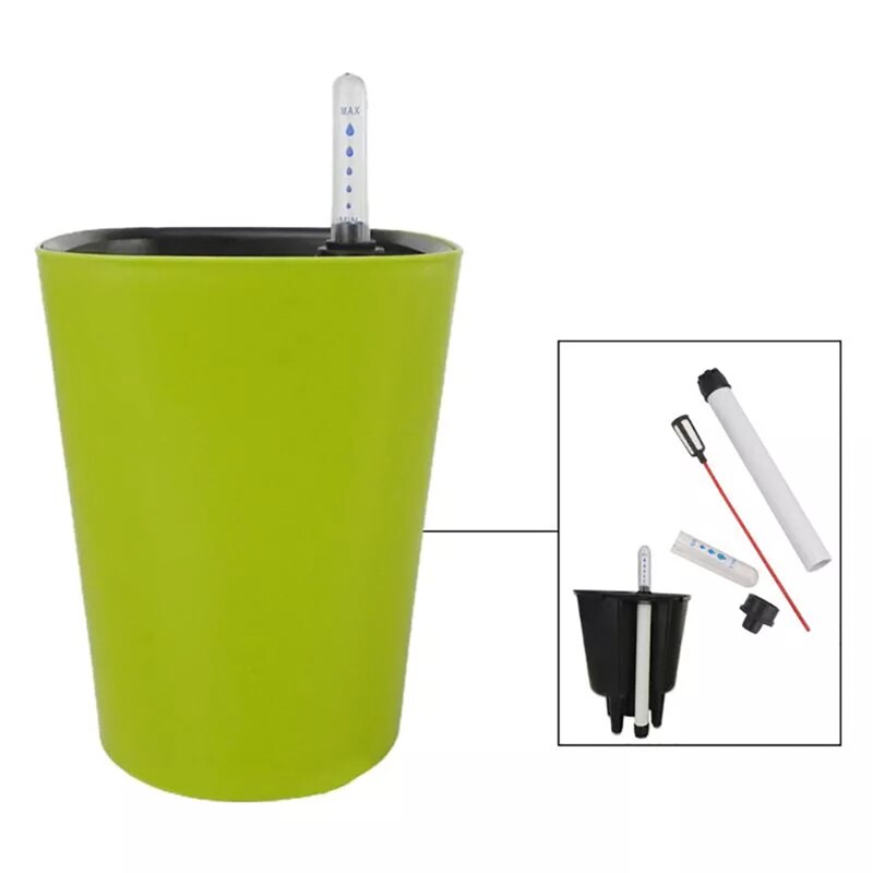 Self Watering Plant Flower Pot with Water Level Indicator Floor Desk Planter Balcony Office Planting Pot Gardening Supplies: Style Green
